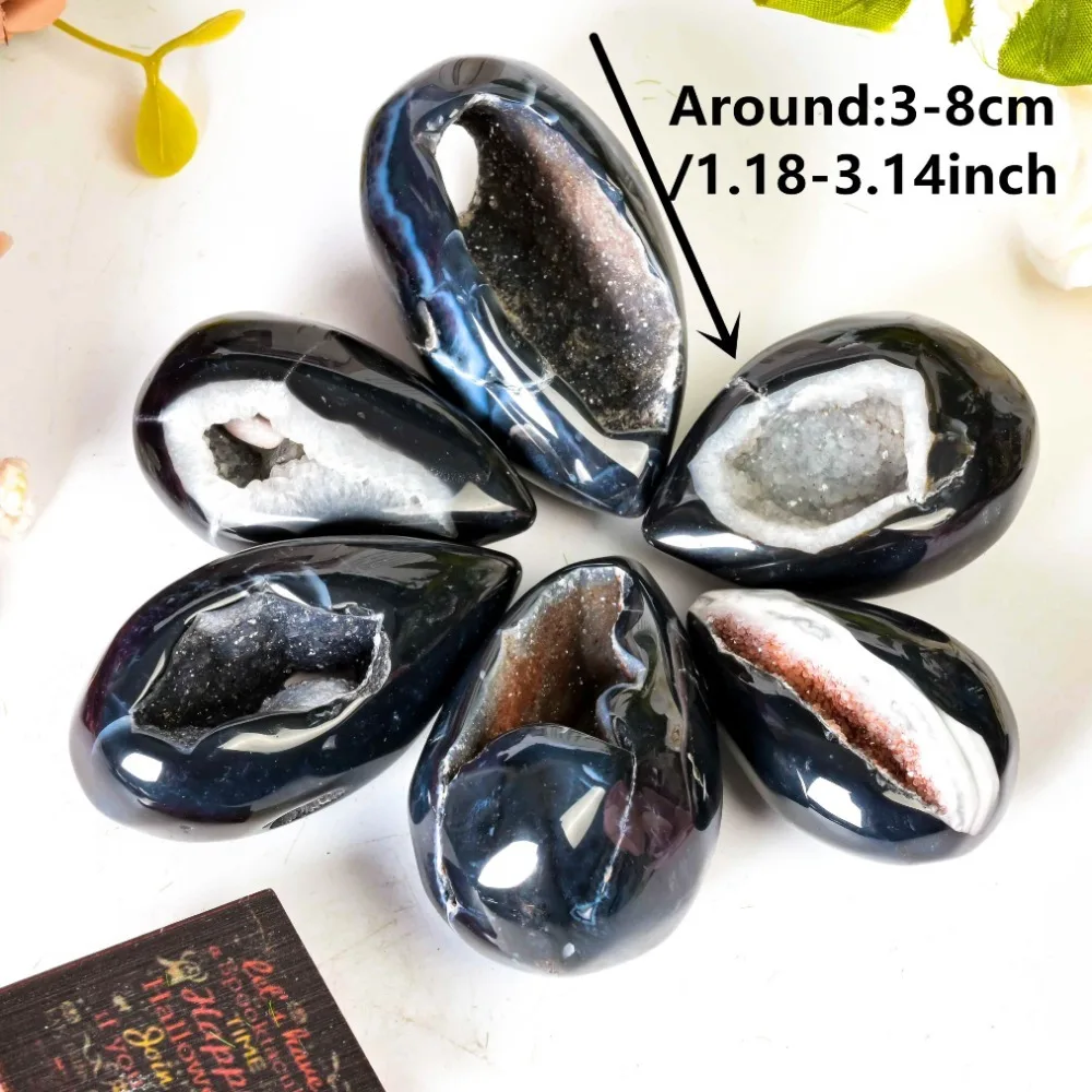 1PC-Black Agate Stone Polished Eggs Set - Loose stones for Easter Decor and Home Accessories -Unique Shapes, and Smooth Textures