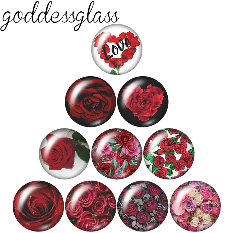 New Rose Flower Love Valentine's Day 10pcs 12mm/18mm/20mm/25mm Round photo glass cabochon demo flat back Making findings