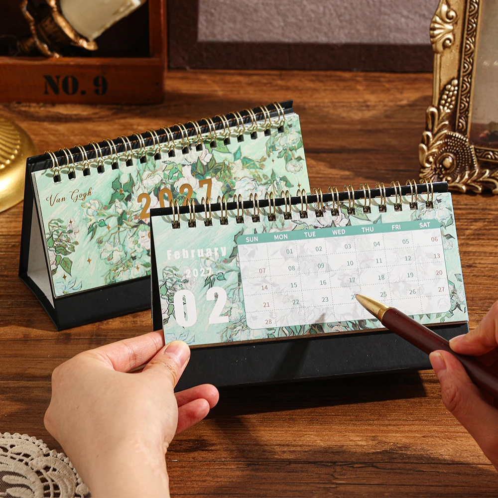 2027 Painting Desk Calendar Small Portable Size Daily Monthly Planner Pages Home Office School Use Schedule Organizer