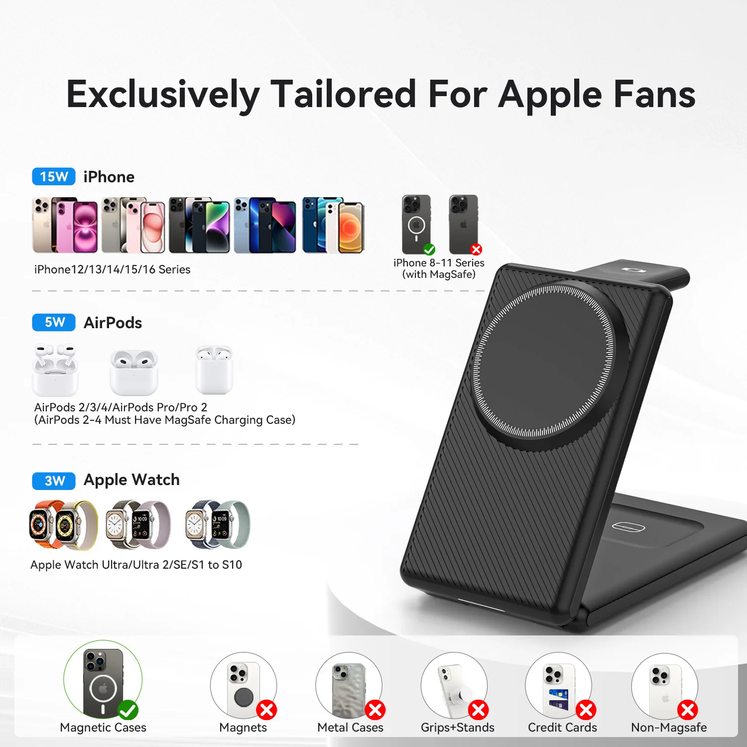 Magnetic three-in-one wireless charger foldable multi-function wireless charging