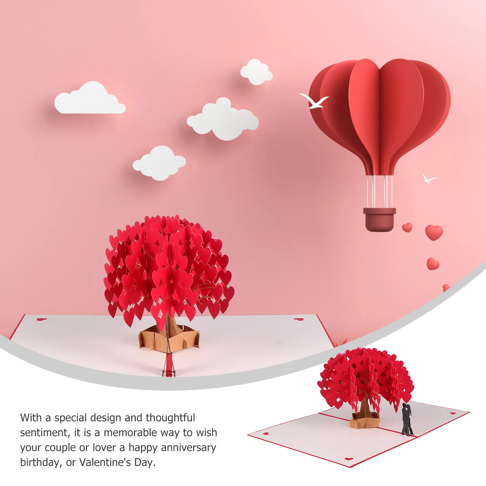 

1Pcs Delicate 3D Love Tree Greeting Card Handcrafted Pop-Up Design for Valentine's Day Romantic Message Card 3D Greeting Cards