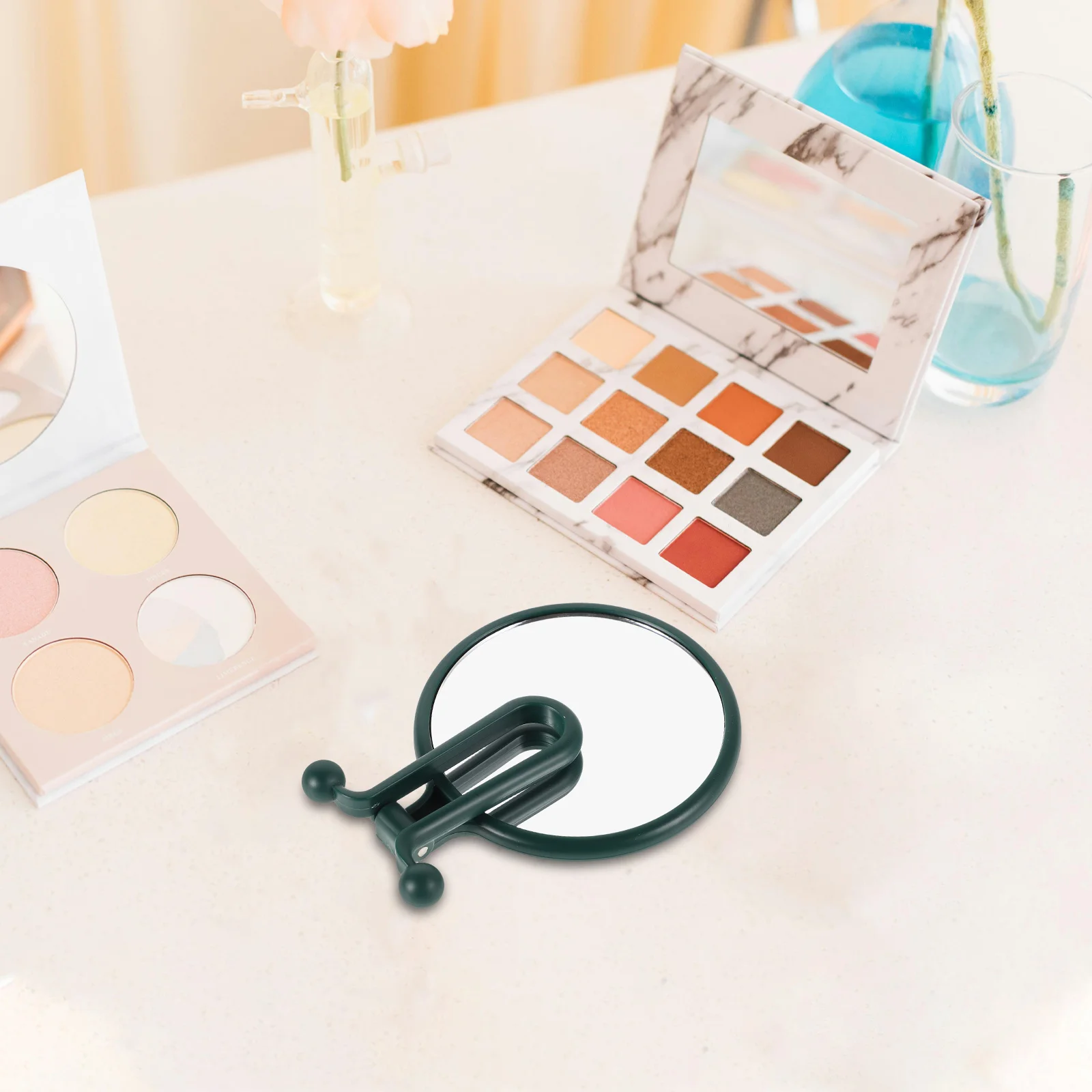 

Elegant Princess Style 5x Magnifying Makeup Mirror Portable Double Sided Folding Small Green Compact Travel Shaving