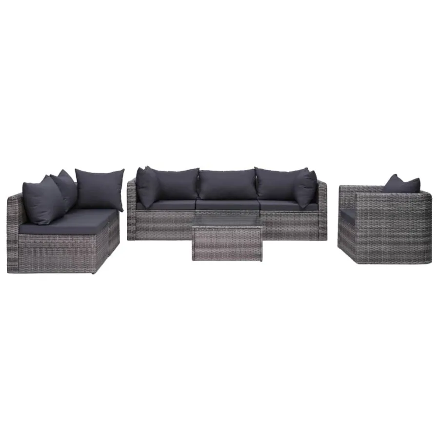 

7 Piece Patio Sofa Set with Cushions Pillows Poly Rattan Gray
