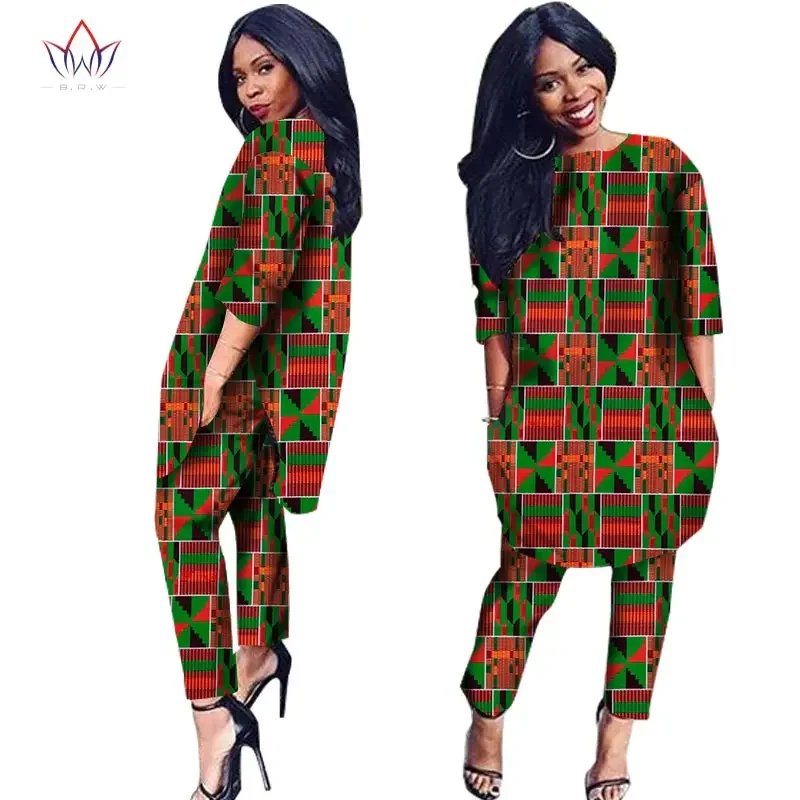 Vestiti africani Due pezzi Set Threee Quarter Sleeve Outwear Camicia da donna Abito e pantaloni lunghi con tasca Plus Size 6XL WY1091