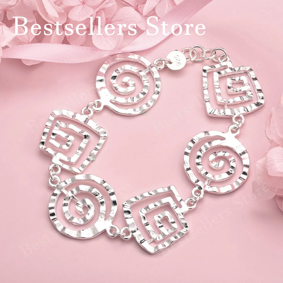 925 sterling silver 8-inch exquisite square circular bracelet, fashionable women's party wedding accessories and accessories