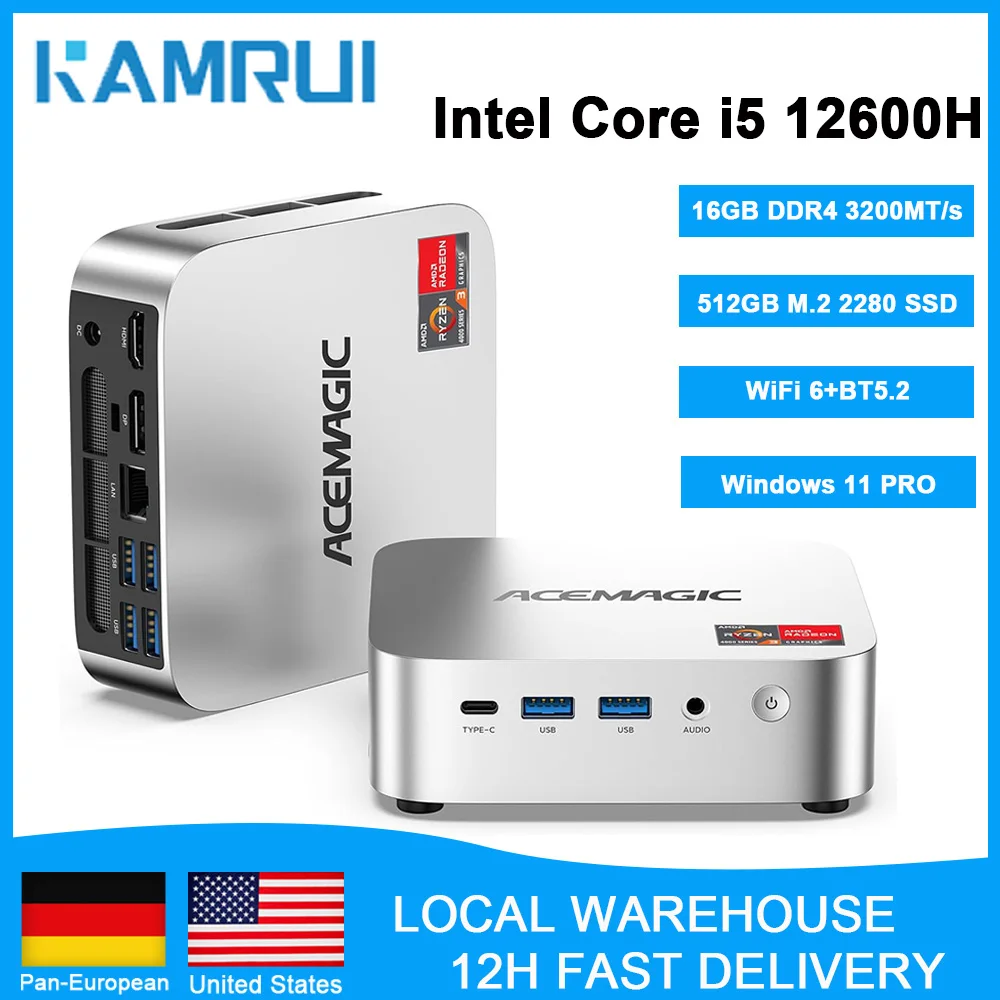 KAMRUI Mini PC Intel i5-12600H do 4,5 GHz 16 GB DDR4 512 GB M.2 SSD Win11Pro USB3.2 Potrójny Wyświetlacz 4K Komputery Stacjonarne Micro PC