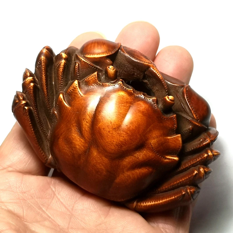 

Chinese boxwood hand carved wealth crab Figure statue netsuke old collectable