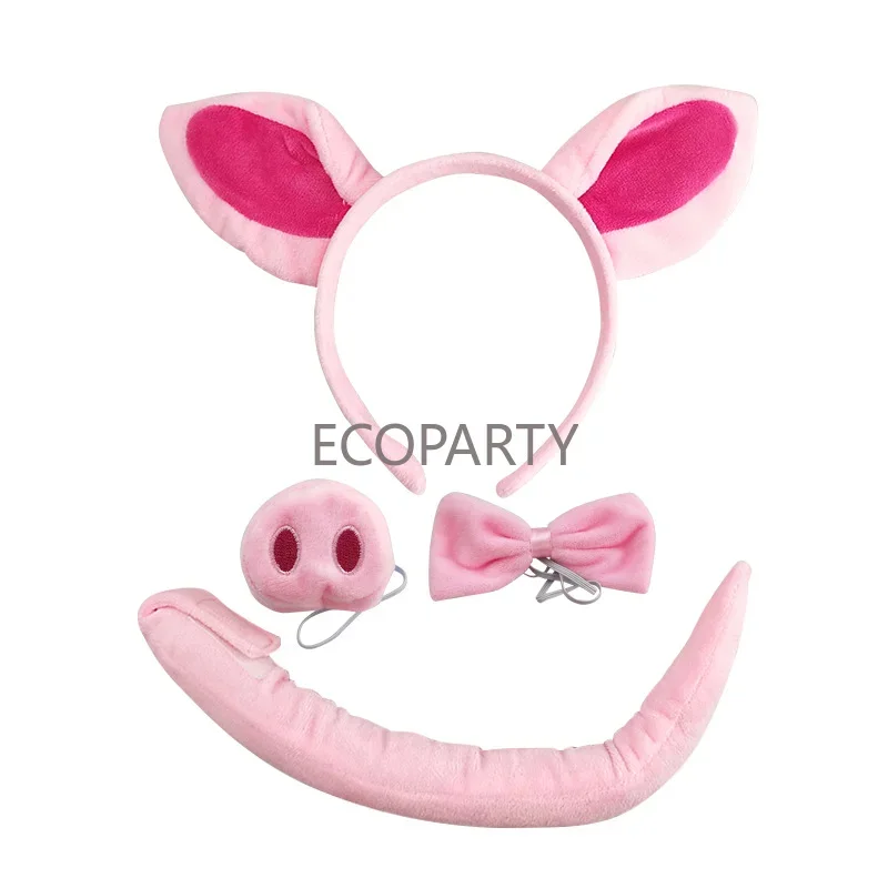 Funny Pig Ears Nose Tail Bow Tie Pink Pig Fancy Dress Costume Kit for Adults Kids Halloween Dress-up Play Costume Accessories