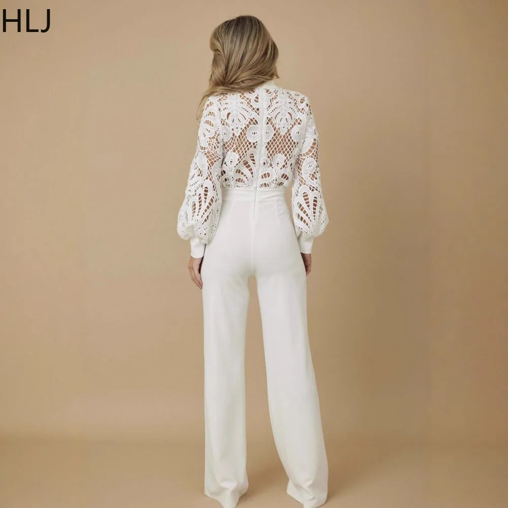 HLJ Sexy Personalized Line Lace Bodycon Jumpsuits for Woman Hollow-out See Through Rompers Female Streetwear Overalls 2025 New