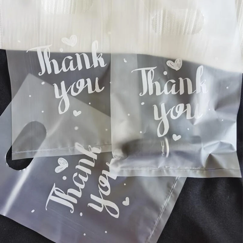 100 pezzi S/L Mini grazie sacchetti regalo in plastica con manico sacchetti per confezioni per torte di caramelle per feste di nozze