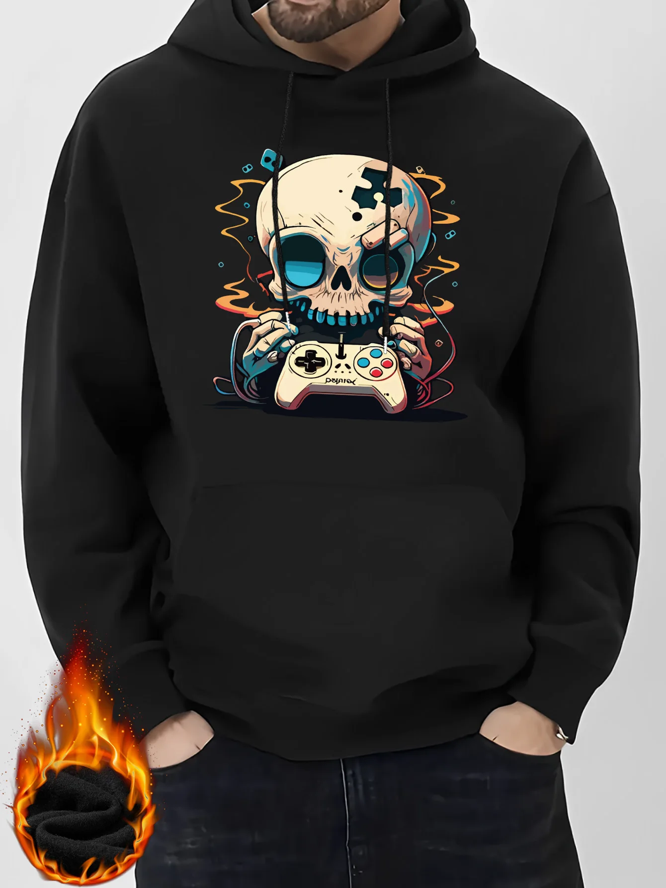 Men's New Models Are Printed with Personalized Skull Gamepad Patterns, Printed Casual Sweaters, Fashionable Drawstring Hoodies, Autumn and Winter Tops, Comfortable and Versatile Long-sleeved Hooded Sweaters [Niuwang Selection]