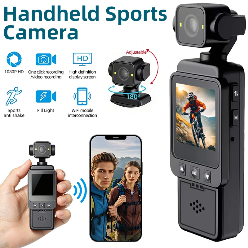 Handheld Sports Camera With180 Degree Rotating 4K HD Anti Shake Wireless Wifi Video Recorder Built-in Fill Light Cameras