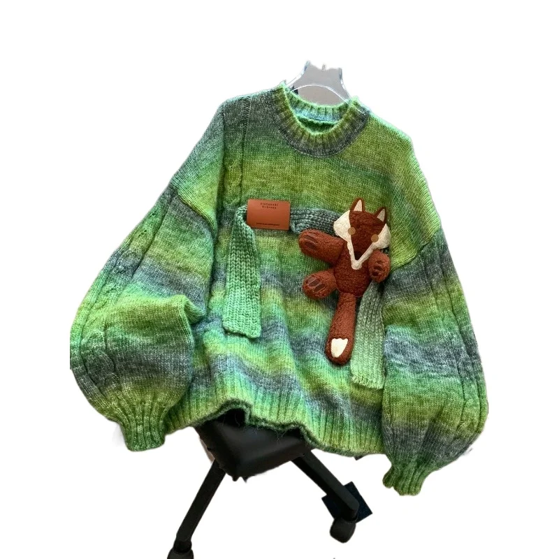 

Large Size 145kg Korean Version of Premium Fox Pullover Sweater Women's Autumn and Winter Sweet Versatile and Thin Knitted Top