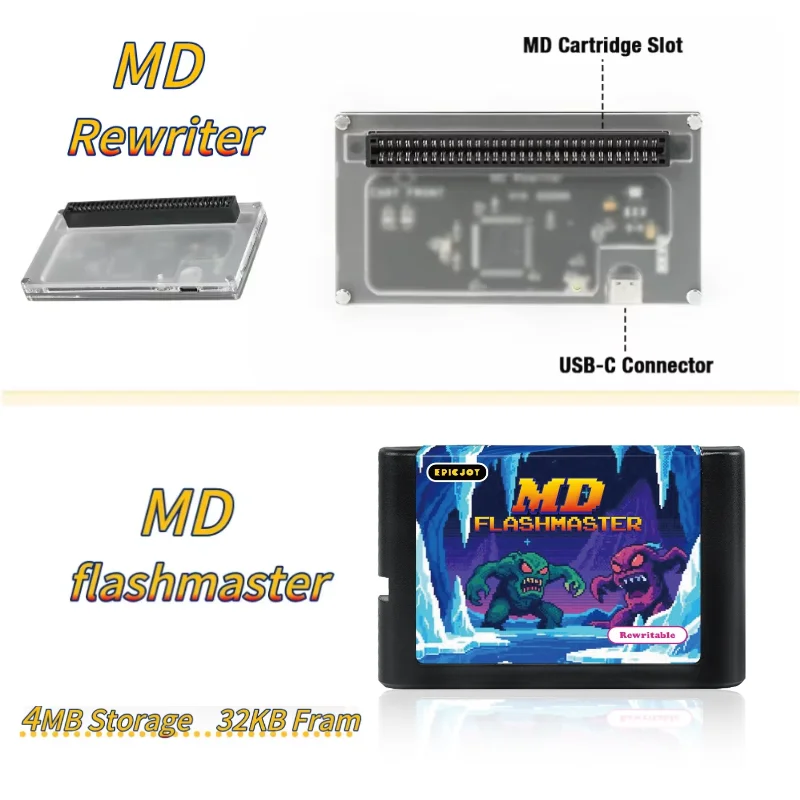 EPICJOY MD Rewriter Game Cartridge MD Flashmaster Programmer For Sega 16bit Megadrive Genesis MD Game Console