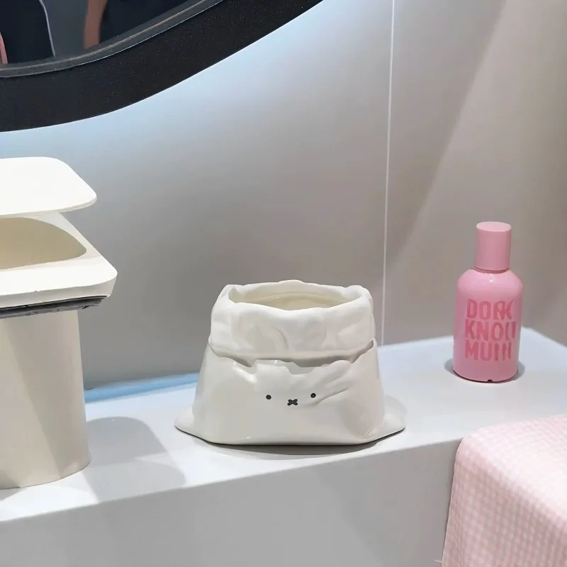 Kawaii Miffy Small Fabric Storage Bag Bathroom Toothbrush Toothpaste Holder Makeup Brush Organizer Cup for Home Sink Vanity Desk