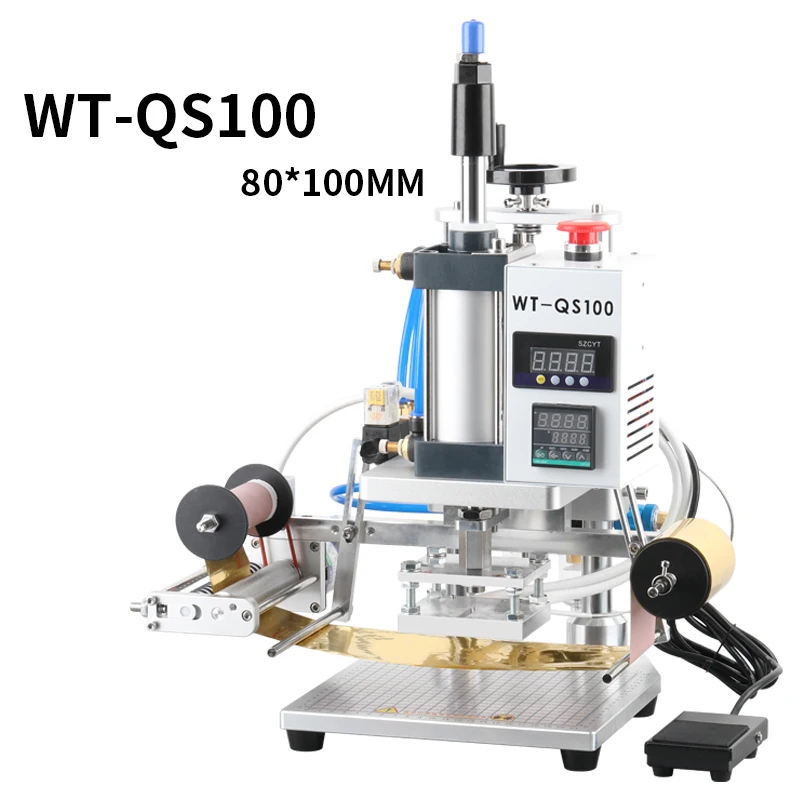 WT-Q100/WT-QS100 Pneumatische Foliedruk Machine Desktop Leer Stempelen Hete Pers Embossers Warmte Persmachine 220 V/110 V