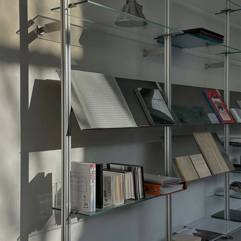 

Minimalist indomitable glass shelf aluminum profile industrial style open partition metal background wall display stand