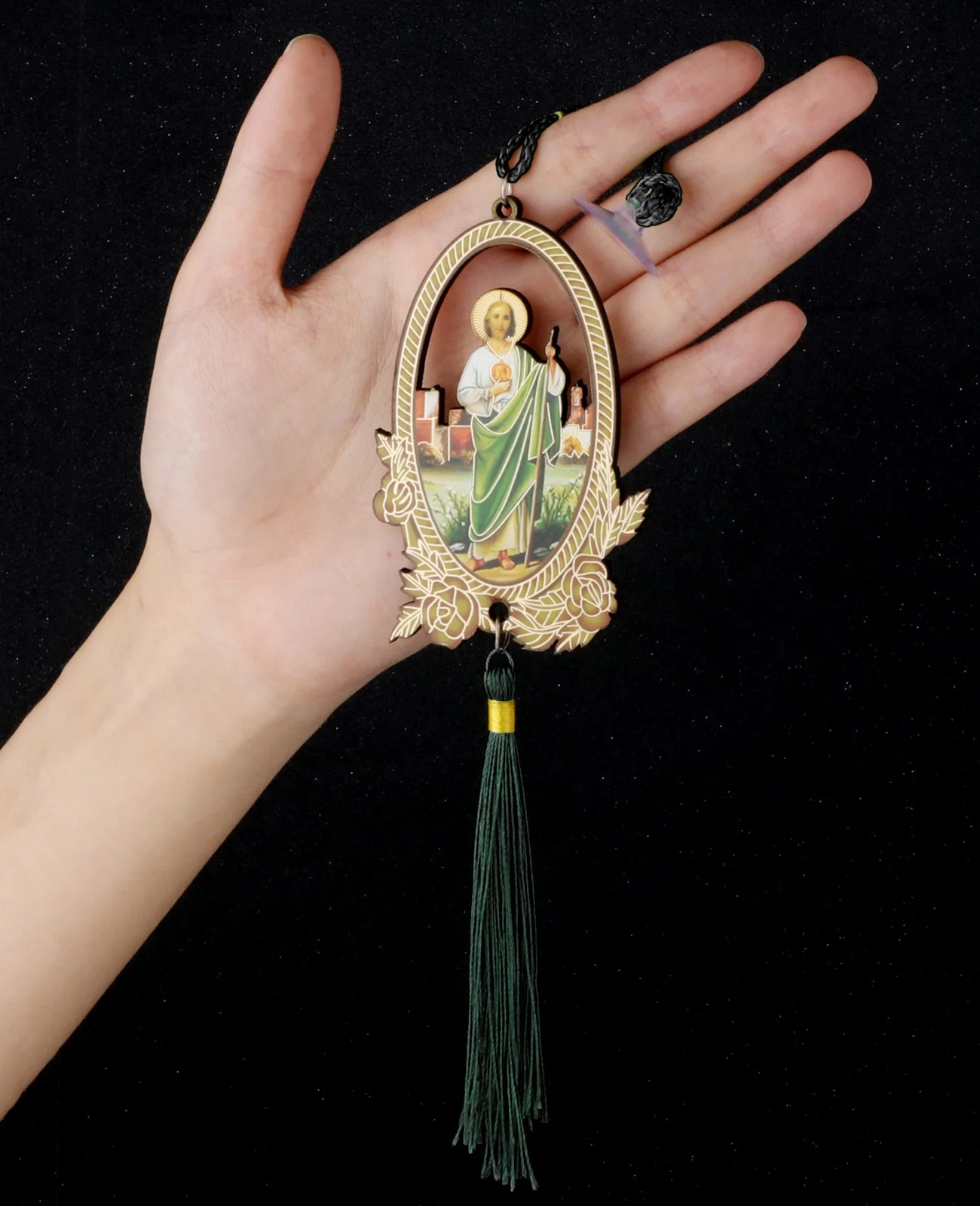 Random Color St.Jude Pendant Wooden Catholic Patron Saint Jude Charms Tassel Fringe Car Hanging Ornament Jewelry Accessories