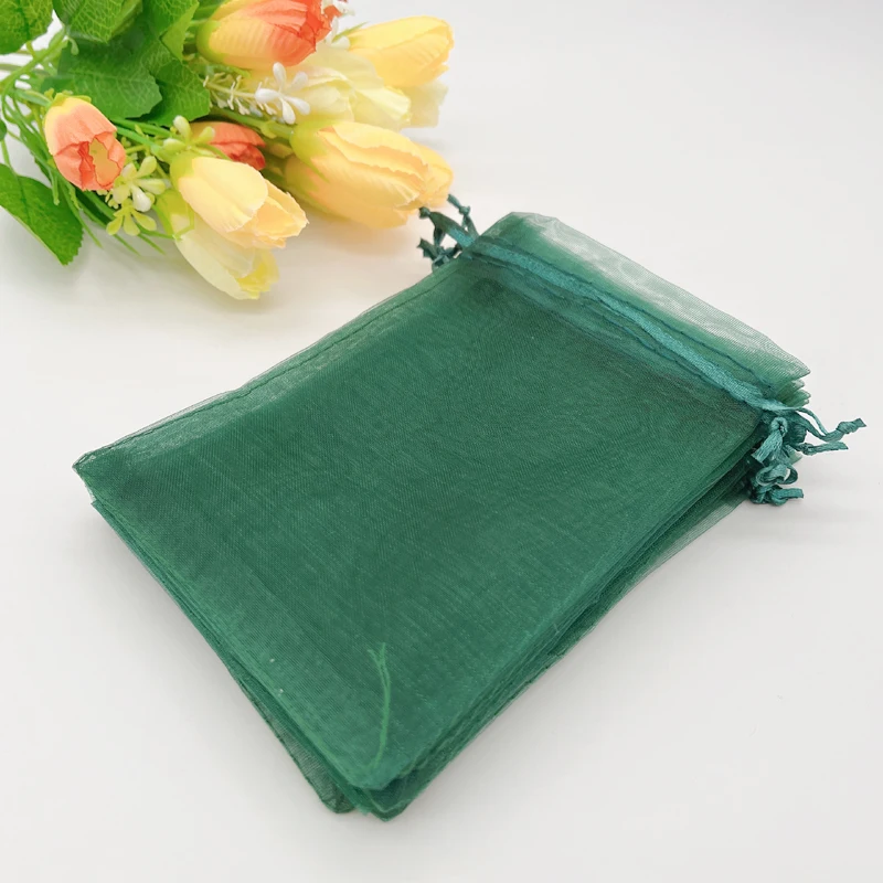 100pcs Organza Small Pouches Blackish Dark Green Gift Bags for Jewelry Bag Wedding Packaging Drawstring Bag Sachet Display Bags