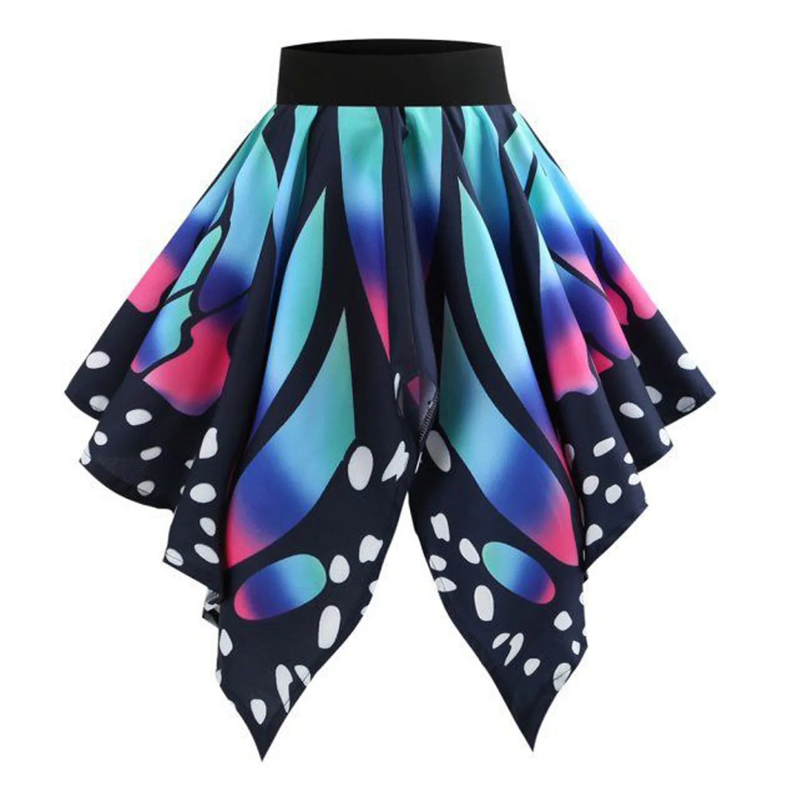 Gothic Women Butterfly Print Irregularity Skirt Retro Punk Carnival A-line Pleat Skirts High Waist Cosplay Party Costume Faldas