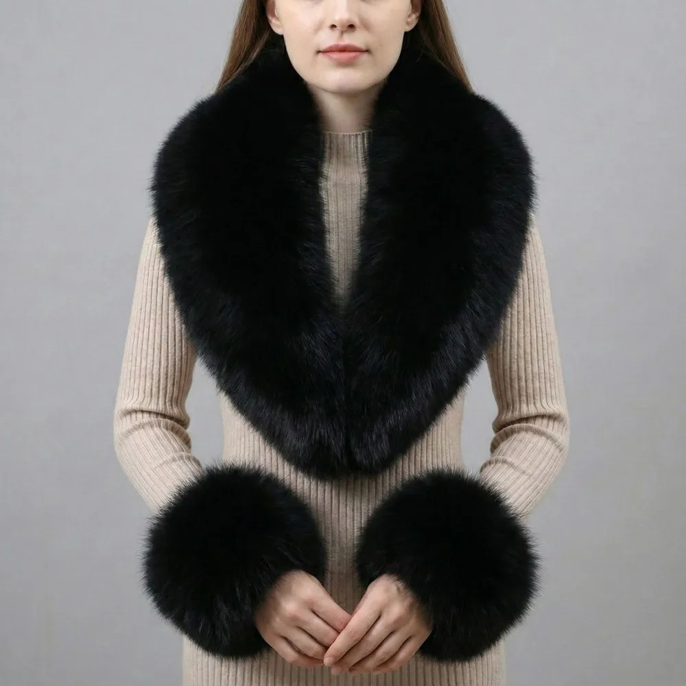 Versatile Warm Texture Faux Fur Scarf Shawl Detachable Lightweight Collar Cuffs Set Soft Touch Fluffy Neck Warmer Women