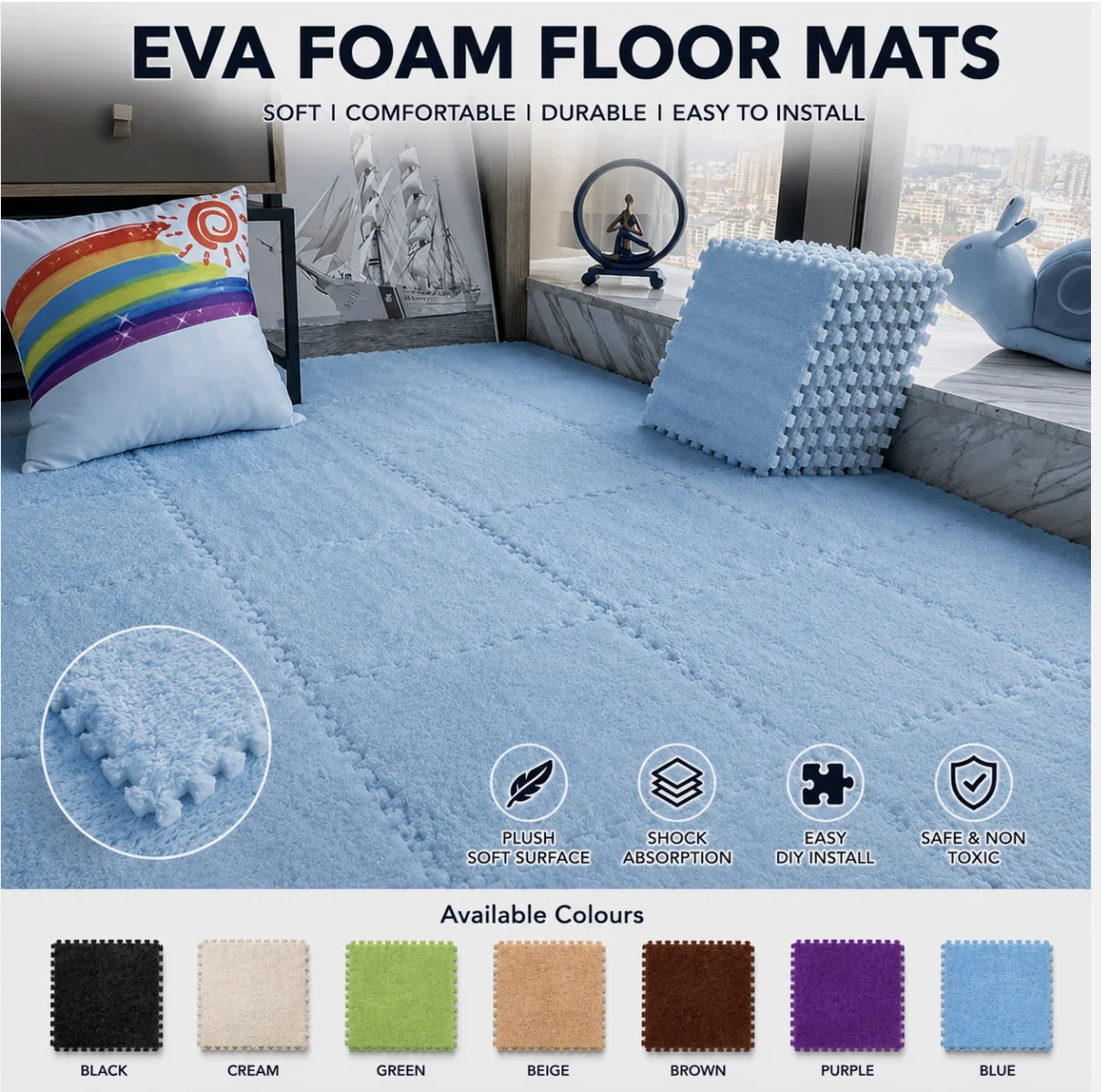 10Pcs 30*30CM Creative Plush Puzzle Foam Floor Mat Puzzle Carpet Warm Playmat Interlocking Exercise Tiles Fluffy Area Rugs