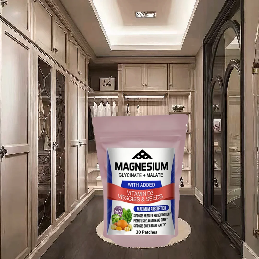 Magnesium Glycinate & Malate Complex with Vitamin D3 - Max Absorption Patches for Bone, Heart, Sleep, Nerves - 30 Patches