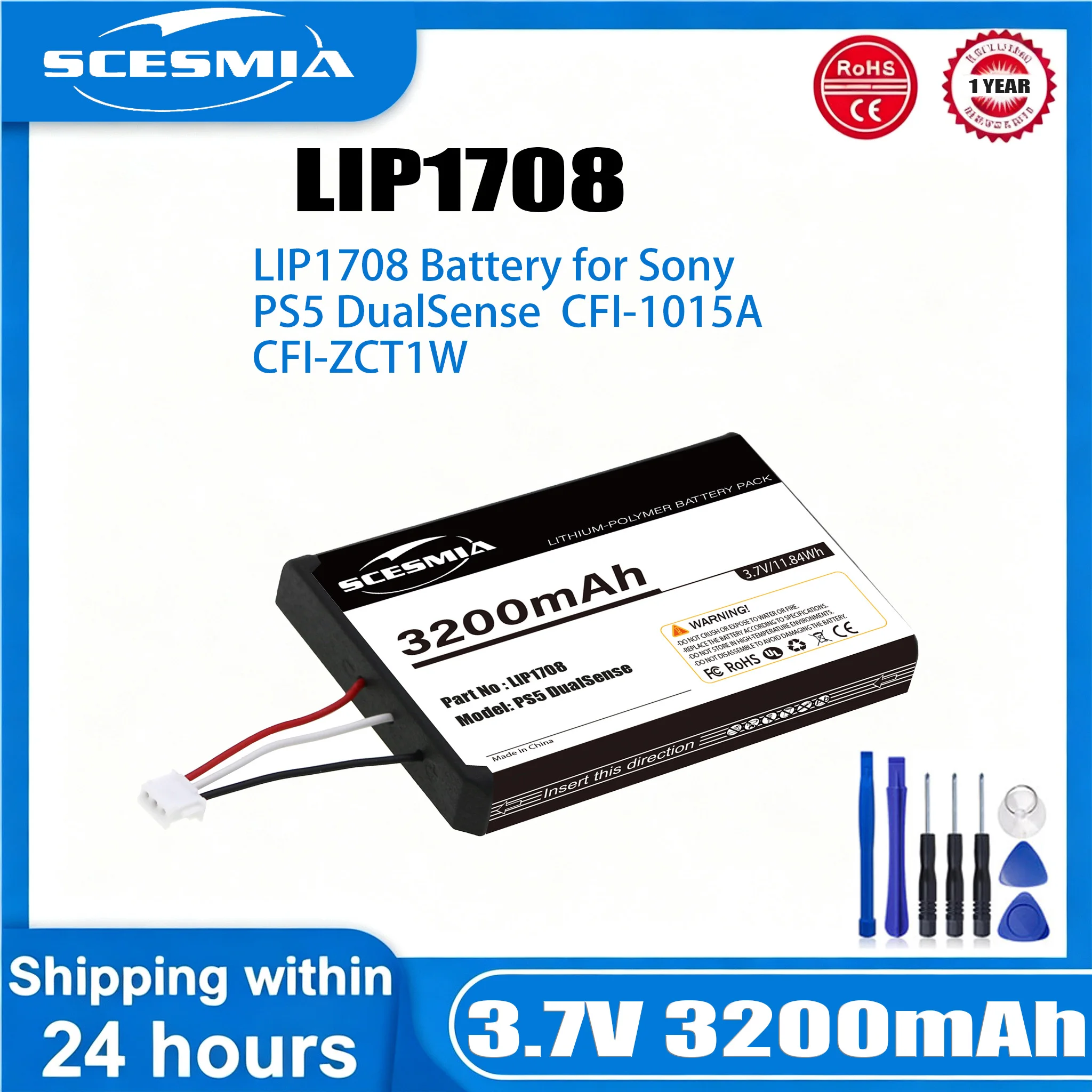 

3.7V 3200mAh Game Console Battery LIP1708 for Sony PS5 DualSense, CFI-1015A, CFI-ZCT1W +TOOL