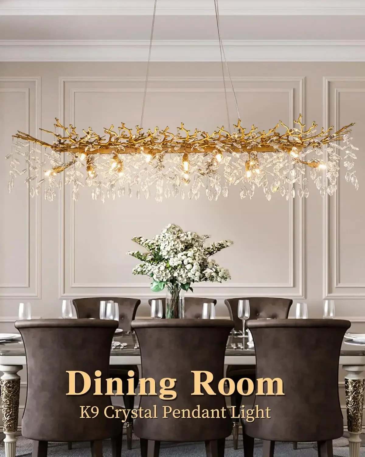 

New French living room pendant light American black branch shaped crystal pendant light adjustable hanging indoor lighting