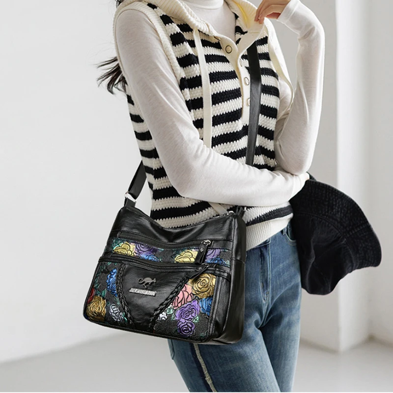 Women Bag Lady Crossbody Bags PU Leather Daily Bag for Woman Fashion Shoulder Pack Classic Black Messenger Retro Crossbody Hobos