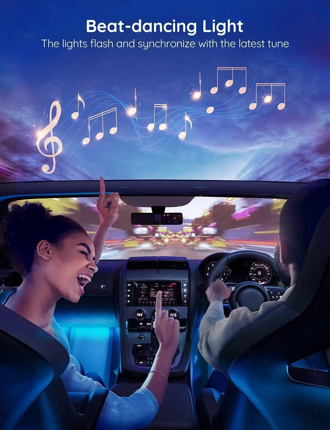 Lumières LED de voiture intelligentes avec contrôle d'application, lumières intérieures RVB, mode bricolage et mode musique, SmarCar