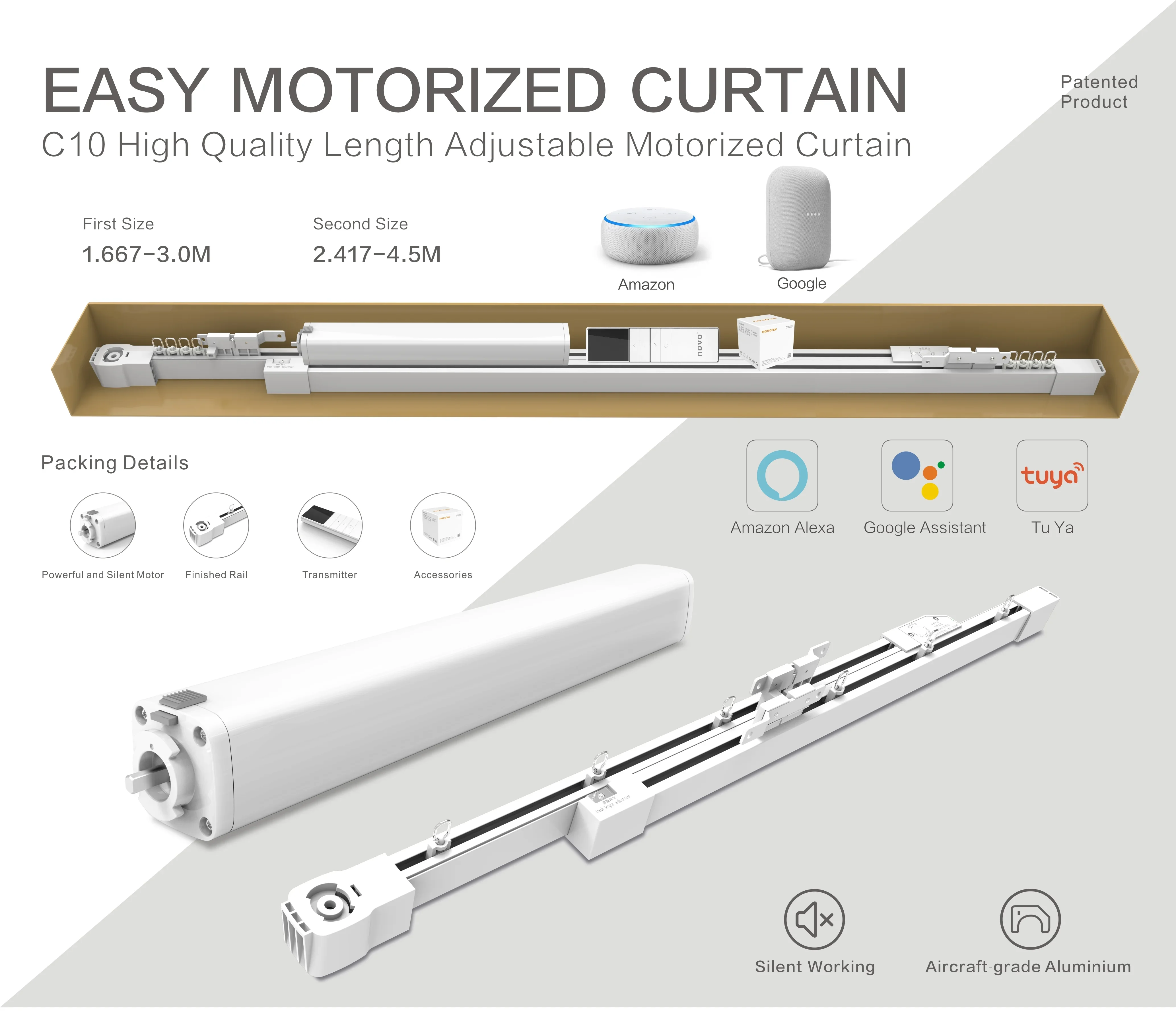 smart curtain remote control system kit including Retractable rail for home automation with smart life APP