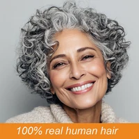 Pelucas de Cabello Humano con Corte Pixie Sal y Pimienta para Mujer, Cabello Gris, Negro Mezclado con 60 # Color para Uso Diario Hecho a Máquina