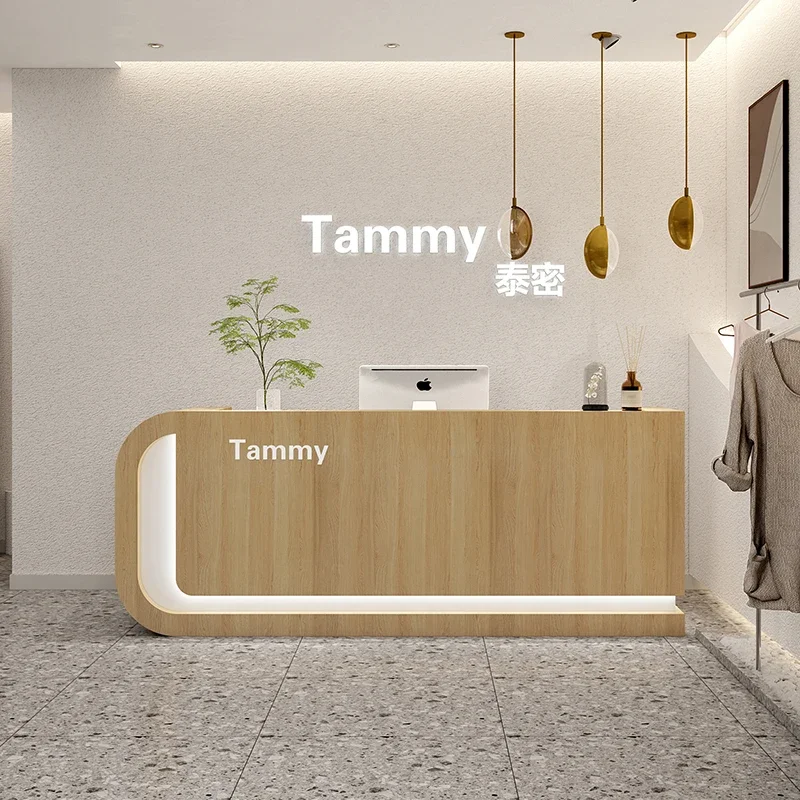

European Cash Reception Desk Conference Restaurant Wooden Office Reception Desk Counter Minimalist Mostrador Trendy Furniture