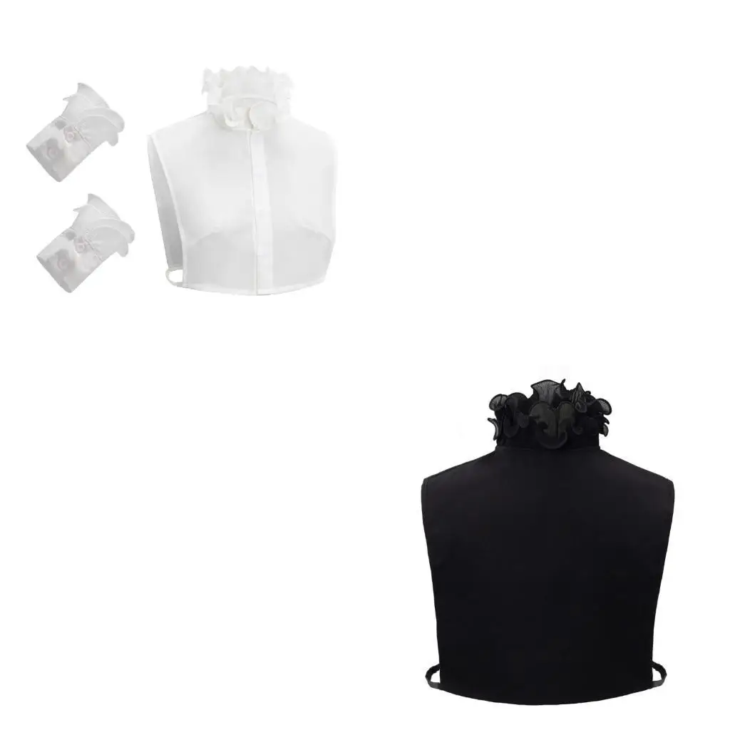 

Элегантная полурубашка с рюшами и воротником-стойкой и манжетами на запястьях, набор с искусственными рукавами, съемные для для