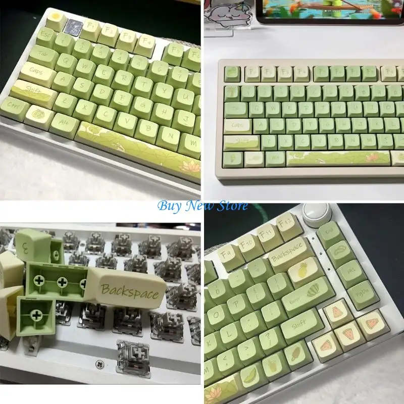 

20CE 123Keys FA Keycaps PBT Heat Sublimated Green Flower Pattern Mechanical Keyboards