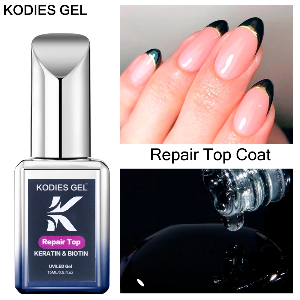 KODIES เจลซ่อมใหม่ Top Coat UV เจลเล็บ15ML กึ่งถาวรเล็บไม่มีเช็ดทับหน้าแข็งแรงทนทานเจลเคลือบเงาเล็บ Art