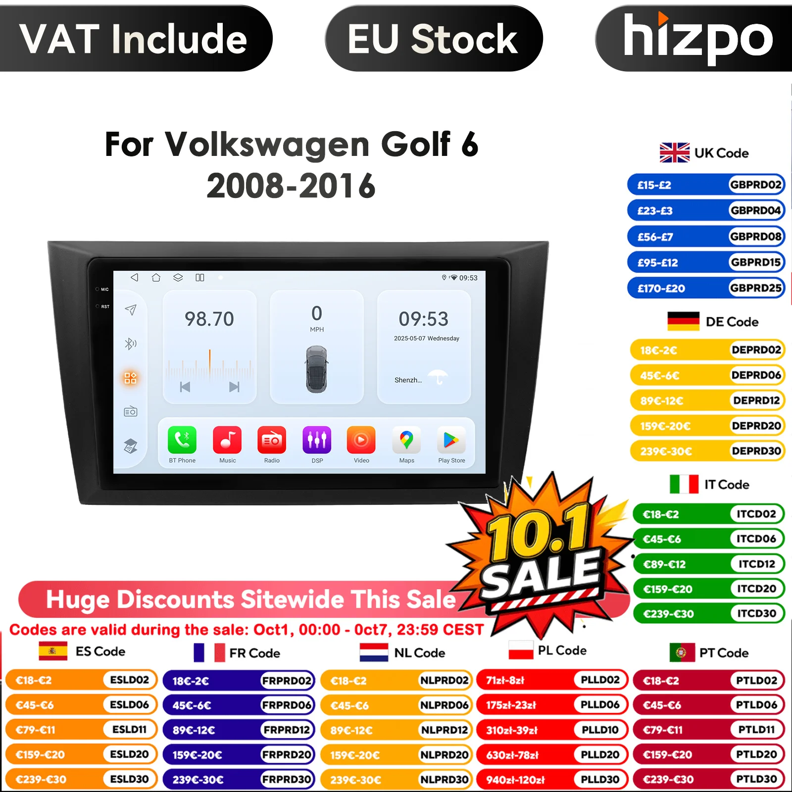 Carplay 4G 9 pollici AI Sistema Android 14 Autoradio per Volkswagen Golf 6 2008 - 2016 Lettore video multimediale GPS 2din Autoradio DSP