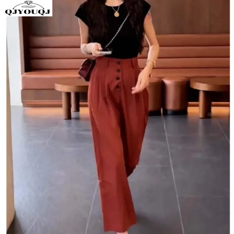 

2024 Summer New Small Women's Set Casual New European Fashion Top+Wide Leg Pants Two Piece Set