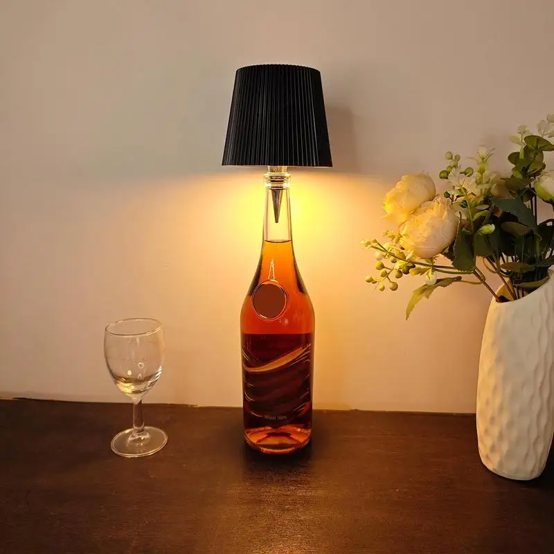 Liquor Bottle Lights LED Wine Bottle Lamp Head Table Lamp LED Rechargeable Wine Bottle Light 3 Color Dimming Table Night Light