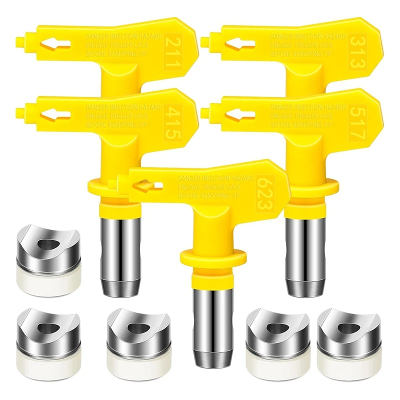 5Pcs Airless Paint Sprayer Tips Double Sided Spraypaint Nozzle For Home Building Garden Deck Fence,211,313,415,517,623