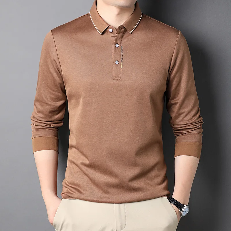 2022 Mercerized Cotton Long Sleeve Mens Polo Shirts High Quality Spring Autumn Solid Color Business Casual Male Tops 3XL