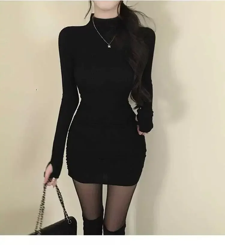 Schlankes, vielseitiges Kleid mit langen Ärmeln, koreanischer Stehkragen, tailliert, figurbetont, Midi-Kleid für Damen, Herbst/Winter 2026, elegantes Outfit – Detail 24