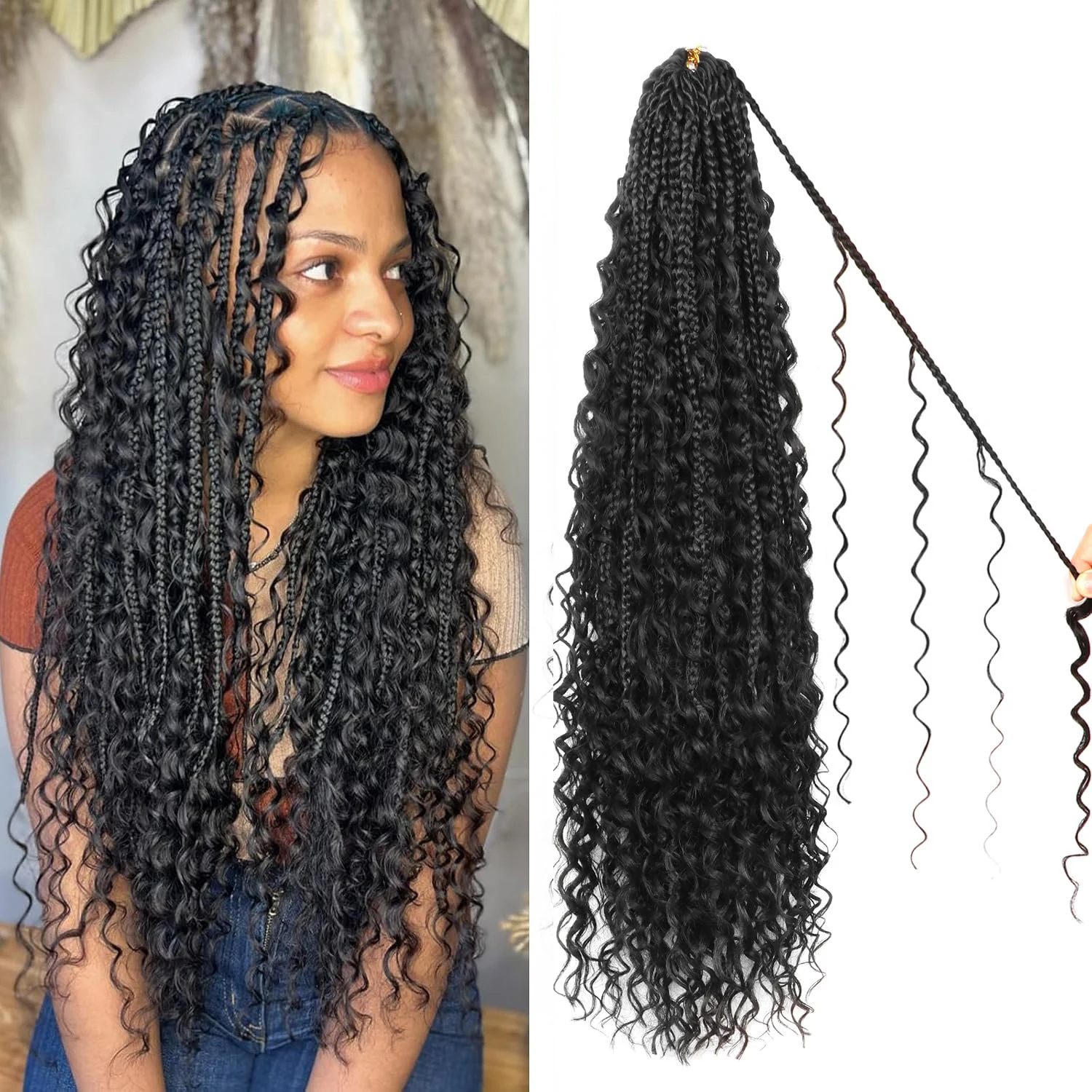 

Goddess Boho Box Braids Вязаные крючком волосы-9 упаковок 14-30 дюймов Синтетические косички для вязания крючком для чернокожих женщин с предварительной петлей