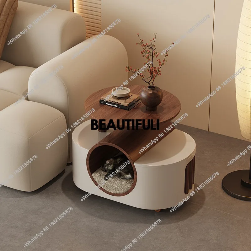 round cat litter with cat tree integrated pet supplies, special-shaped side of the living room, a few corners and cabinets