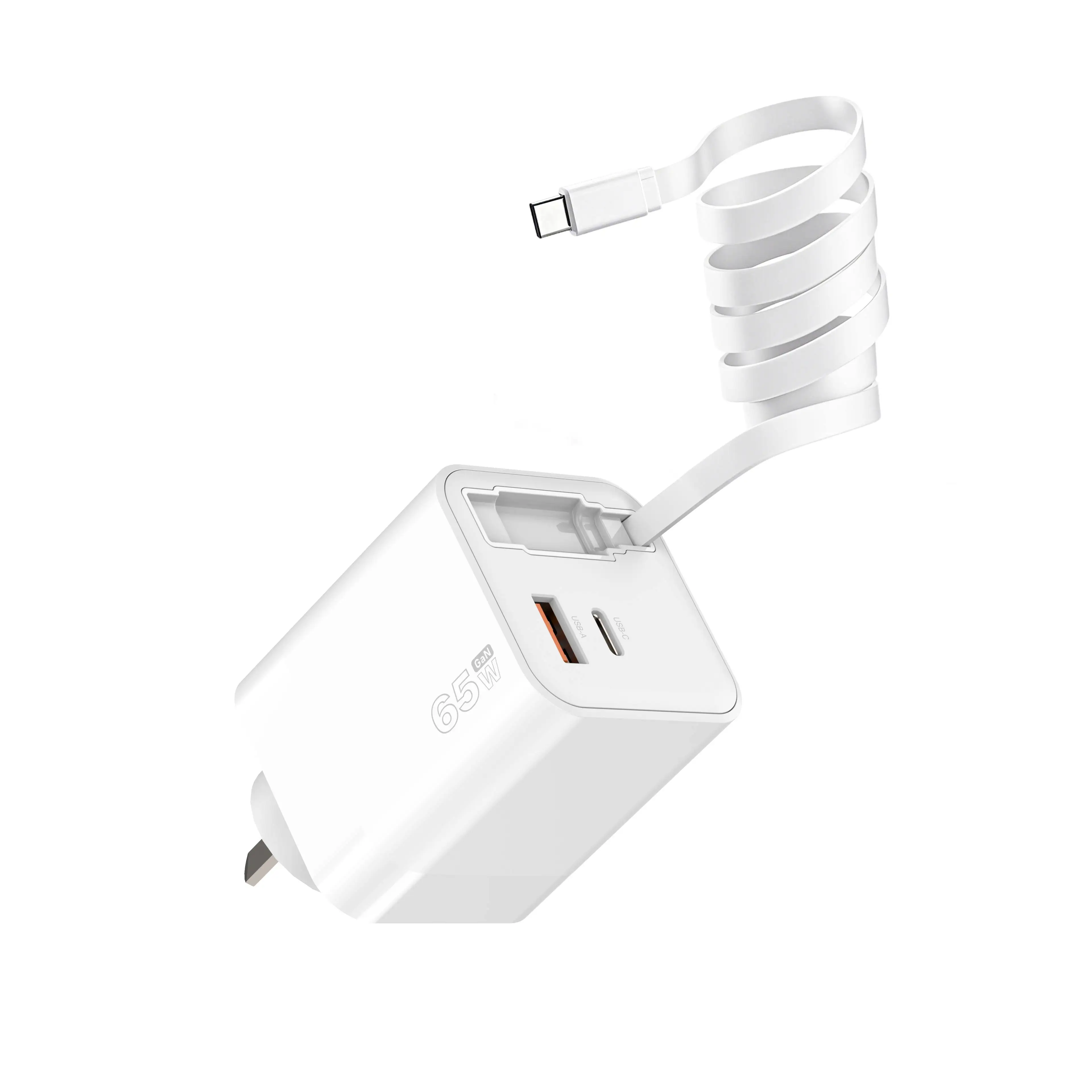 

KYT 65 Вт GAN UK USB-C Настенное зарядное устройство для телефона с выдвижным кабелем Адаптер USB-C типа C для ноутбука