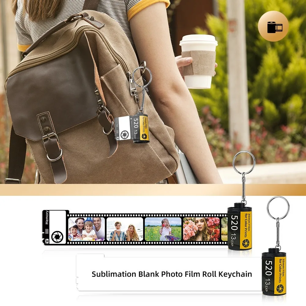 Dye Sublimation Heat Transfer Printing Keyring Double Sides DIY Blank Camera Film Keychain Creative Record Life