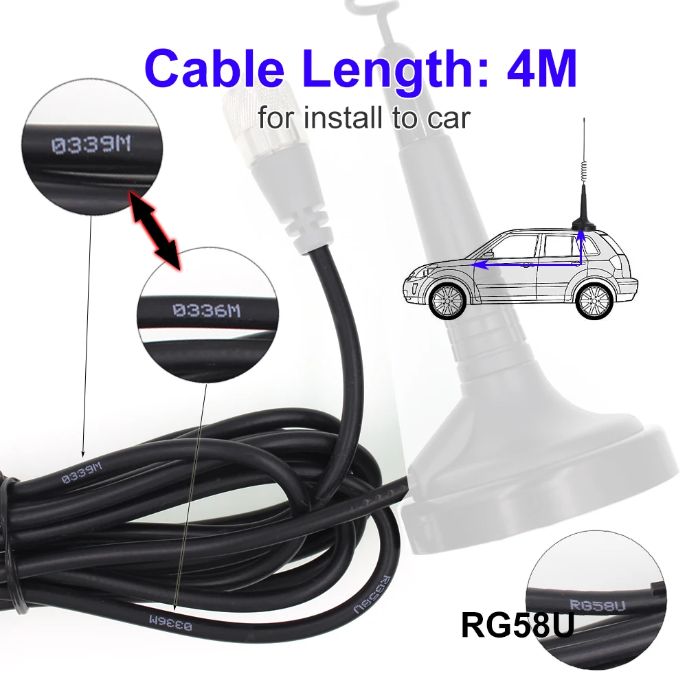 Cable alimentador de 4 metros para CB-40MA/A-CB27 MAG-1345, conector PL259 de alta ganancia de 27MHz con Cable de 4 M, antena magnética