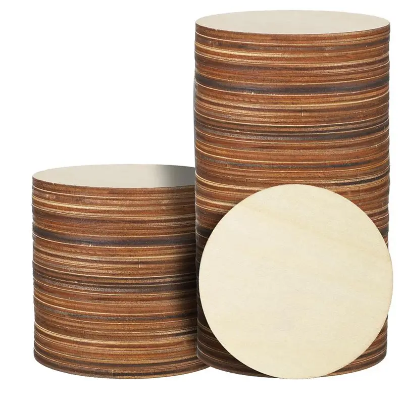 ABGH-36 PCS 4 Inch Wood Circles Unfinished Round Wooden Discs Blank Wood Rounds Wood Color Natural Wood Round Cutouts Slices