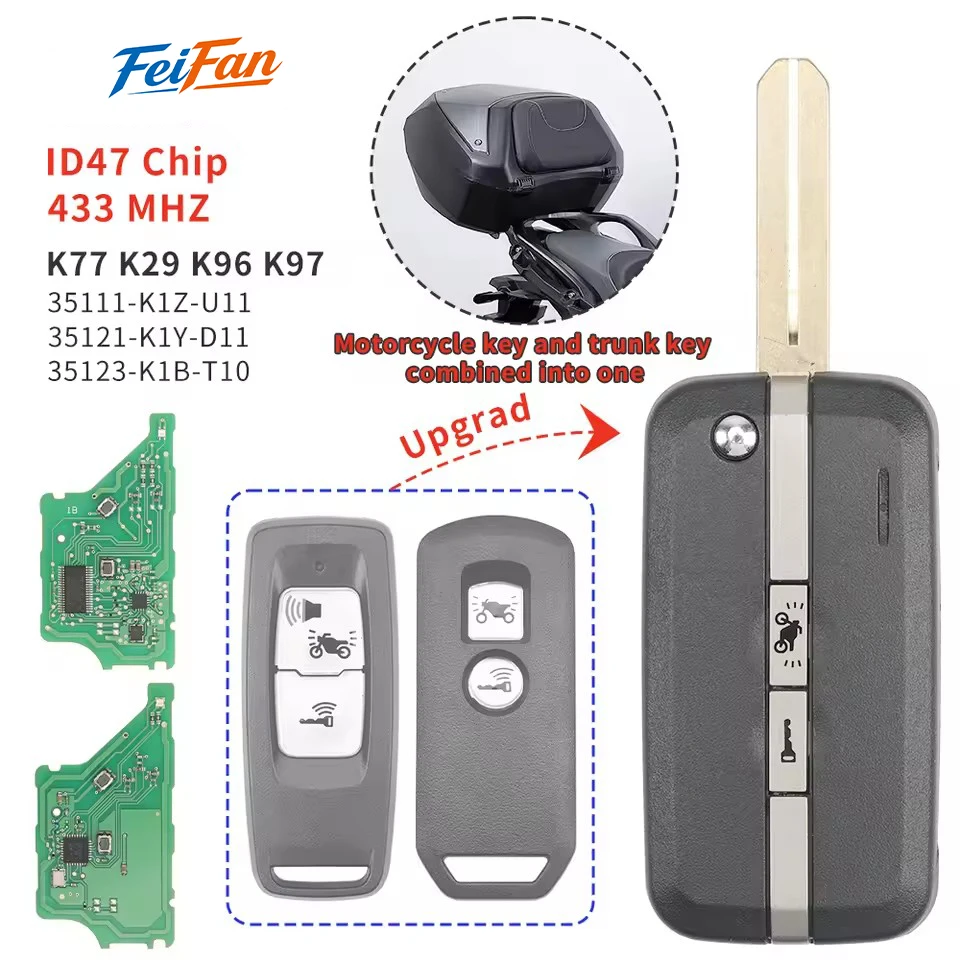 

FeiFan For Honda PCX160 2021-2023 Motorcycle Remote Key 433.92MHz 47 Chip 35111-K1Z-U11 / Motorcycle Scooter K77 K29 K96 K97